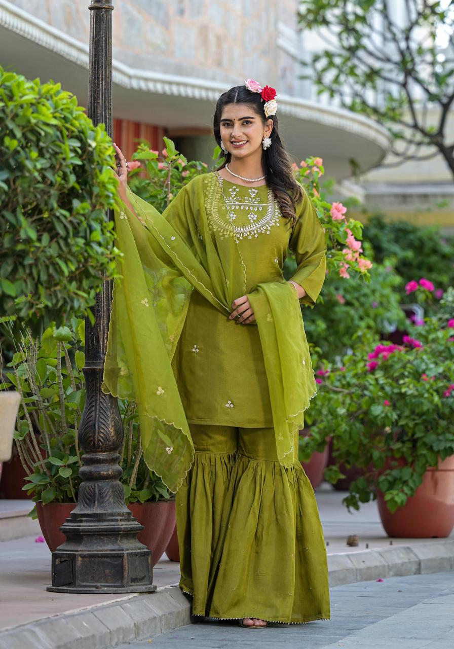 Mehndi Green Festive Garara Pair